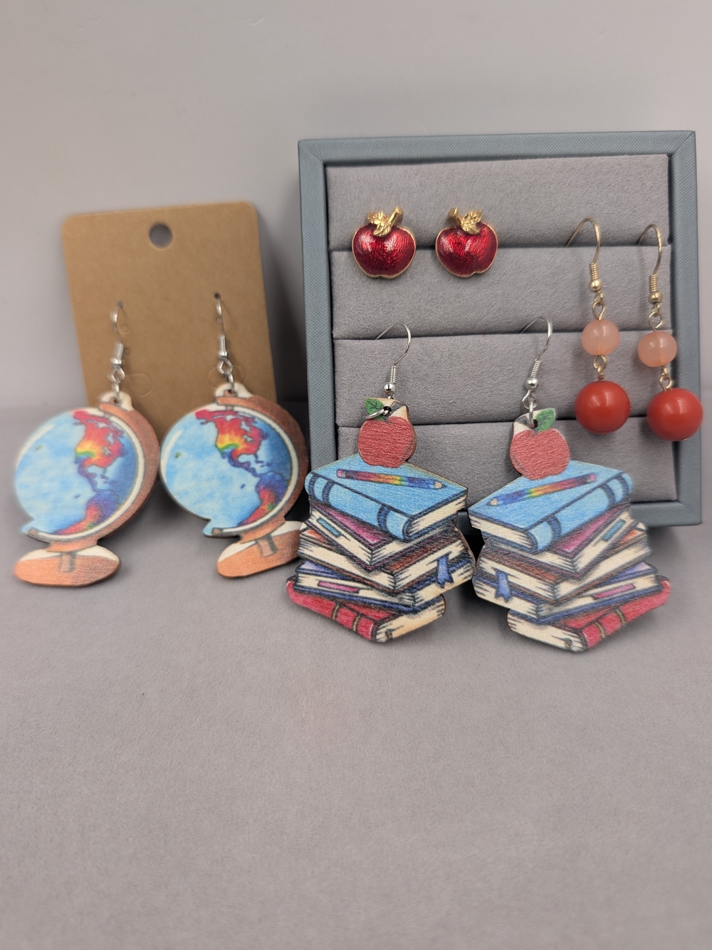 Avon Teacher Earrings Apples Books Globe School 4 Pair Lot | 0912